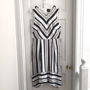 NWOT eci Cotton Blend Striped Dress with Handkerchief Hem, Size 10